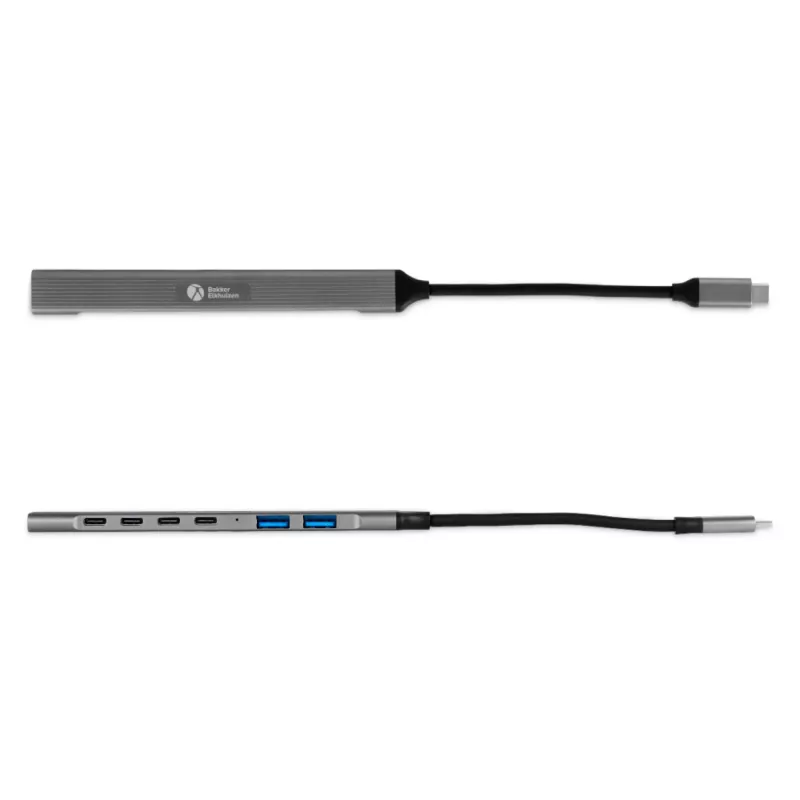 Hub USB-C 7-in-1 BakkerElkhuizen BNECHUB3A4C — 7 porte (USB 3.2 Gen1 A, USB 3.2 Gen1 C, USB 2.0), case in alluminio, grigio/nero