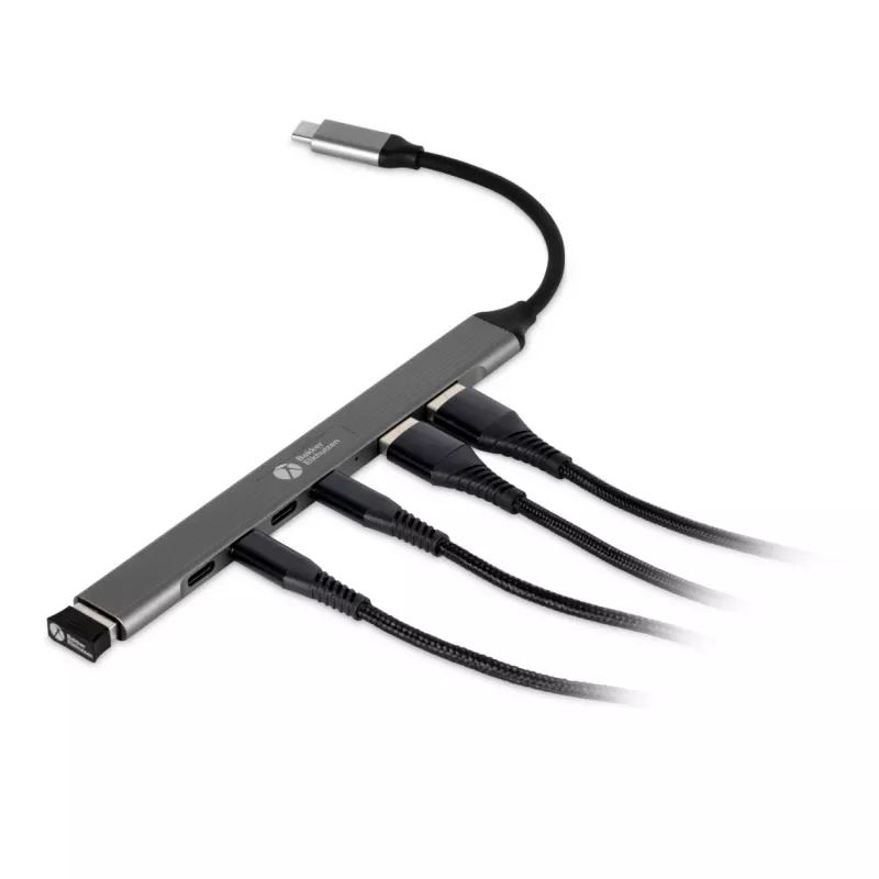 Hub USB-C 7-in-1 BakkerElkhuizen BNECHUB3A4C — 7 porte (USB 3.2 Gen1 A, USB 3.2 Gen1 C, USB 2.0), case in alluminio, grigio/nero