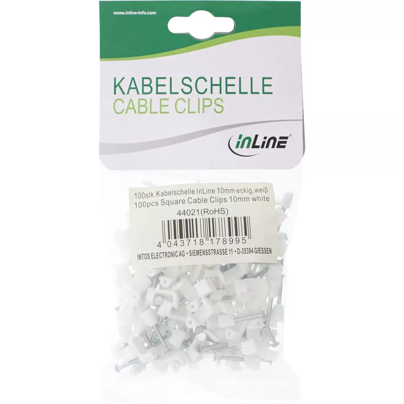 InLine confezione da 100 pz. fermacavo quadrato 10mm bianco