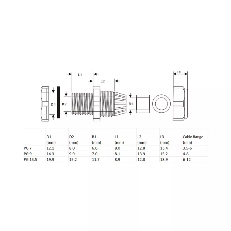 Pressacavo InLine 44012B nylon IP68 per cavi Ø6–12 mm, nero, confezione da 10