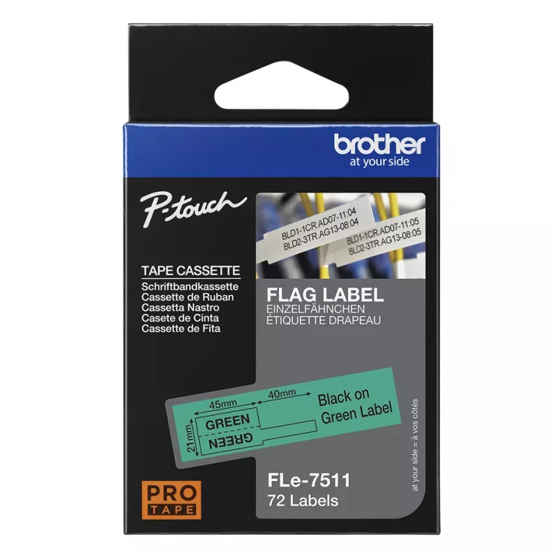 Brother FLE-7511 nastro per etichettatura nero su verde