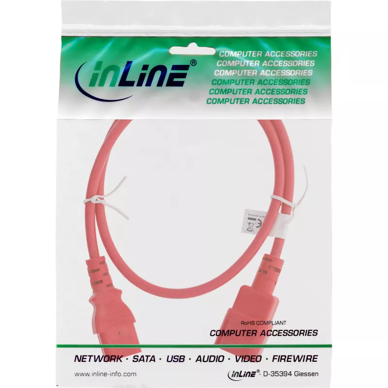 Prolunga cavo alimentazione InLine, C13 / C14, rosso, 0,3 m