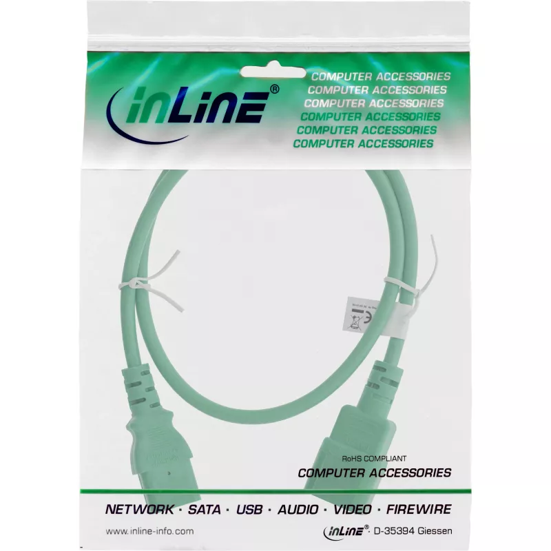Prolunga cavo alimentazione InLine, C13 / C14, verde, 0,3 m