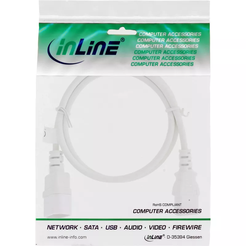 Prolunga cavo alimentazione InLine, C13 / C14, bianco, 0,3 m