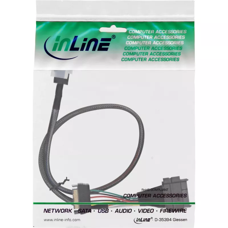 Cavo di connessione U.2 InLine, SSD con U.2 (SFF-8639) su SFF-8643 + alimentazione, 0,75 m