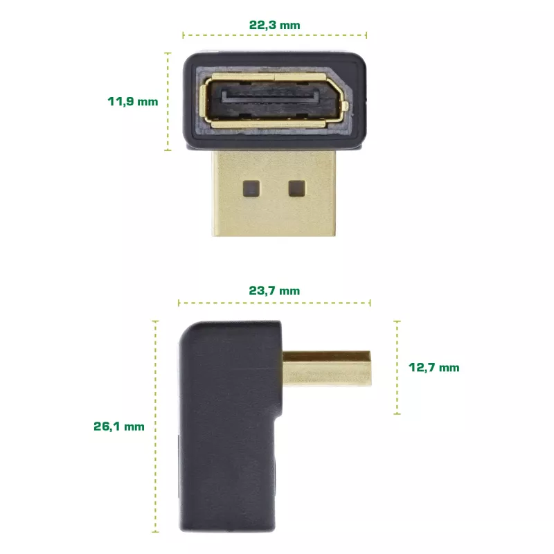 Adattatore DisplayPort InLine, connettore maschio / femmina DisplayPort, angolato verso l'alto