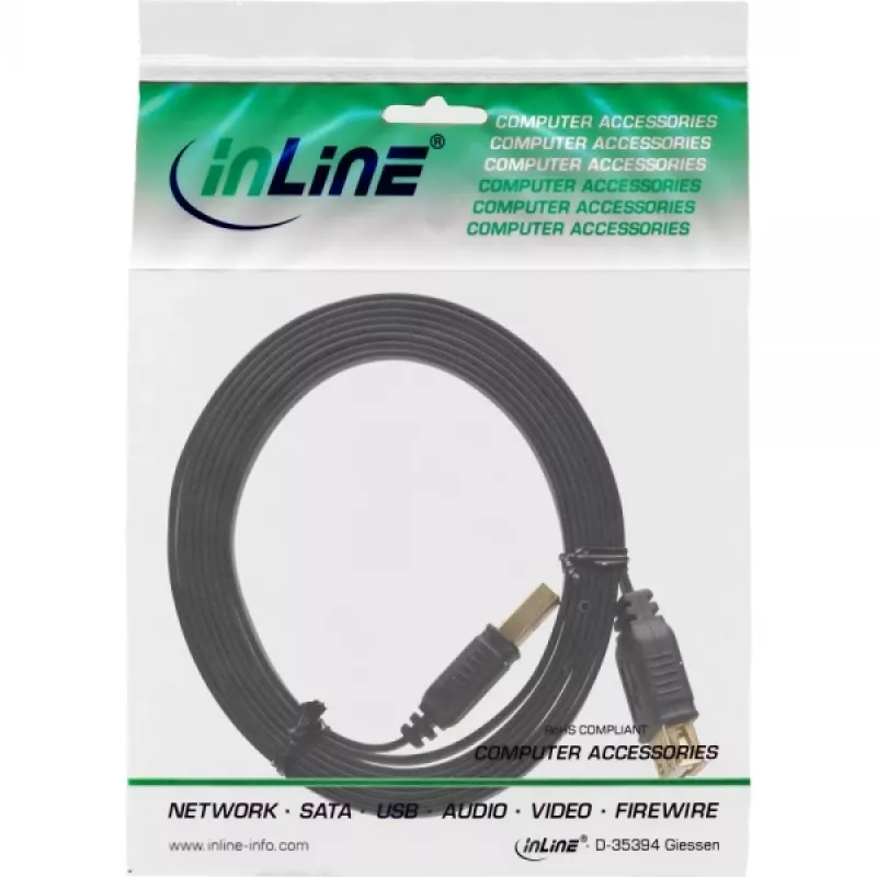 Cavo piatto USB 2.0 InLine Type-A connettore maschio / femmina placcato oro nero 5 m