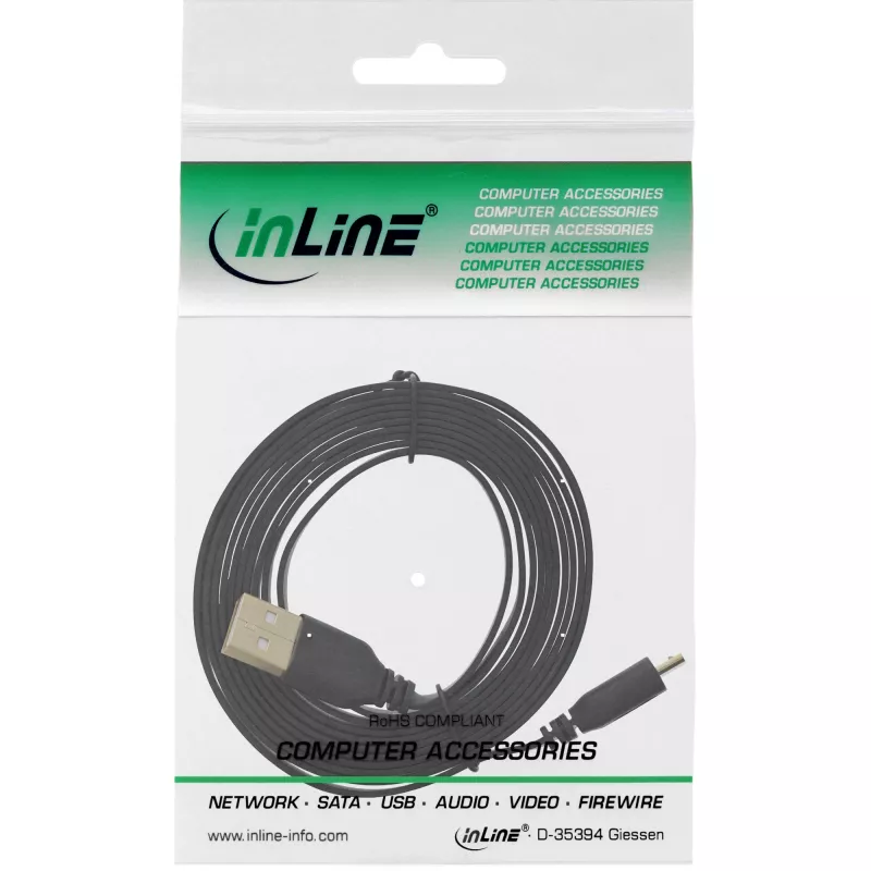 Cavo piatto Micro-USB 2.0 InLine USB A / Micro-B, nero / oro, 0,5 m