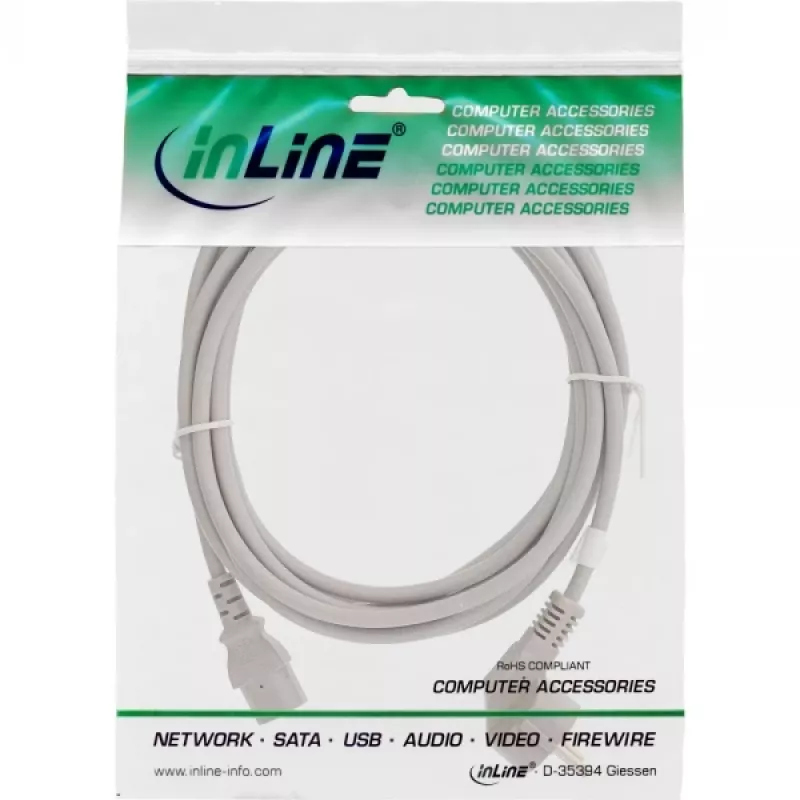 Cavo di alimentazione, CEE 7/7 angolato / connettore maschio IEC C13 tripolare, grigio, 2 m