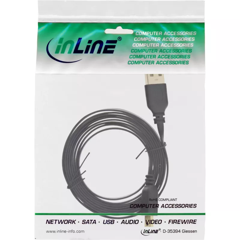 Cavo piatto USB 2.0 InLine connettore maschio USB Type-A / connettore maschio Mini-B 5 poli nero/oro 2 m