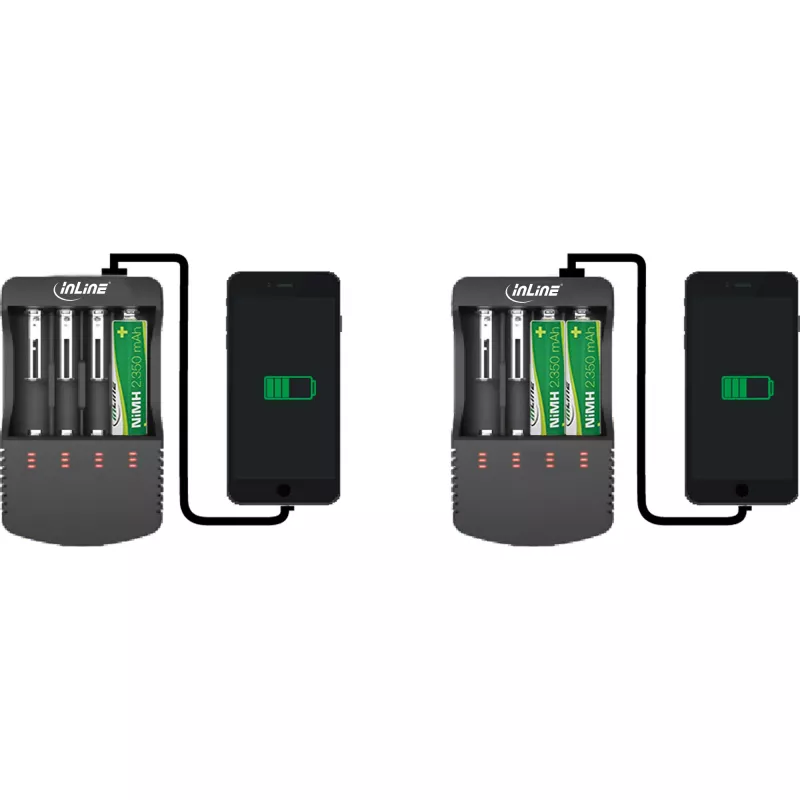 Caricabatterie InLine per batterie ricaricabili al litio e NiCd+NiMH, 1 pz.