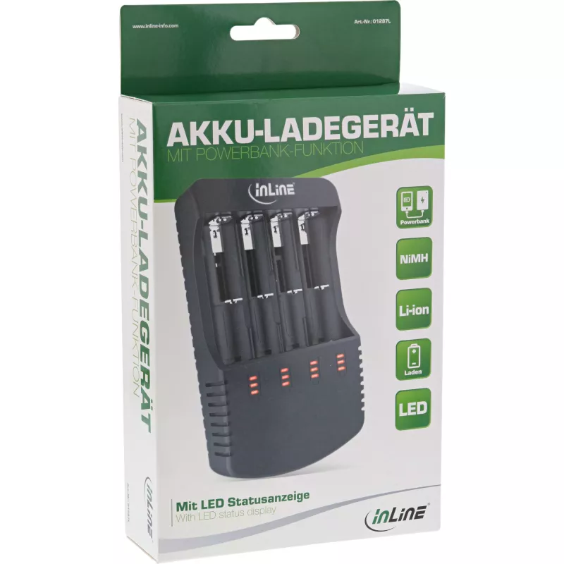 Caricabatterie InLine per batterie ricaricabili al litio e NiCd+NiMH, 1 pz.