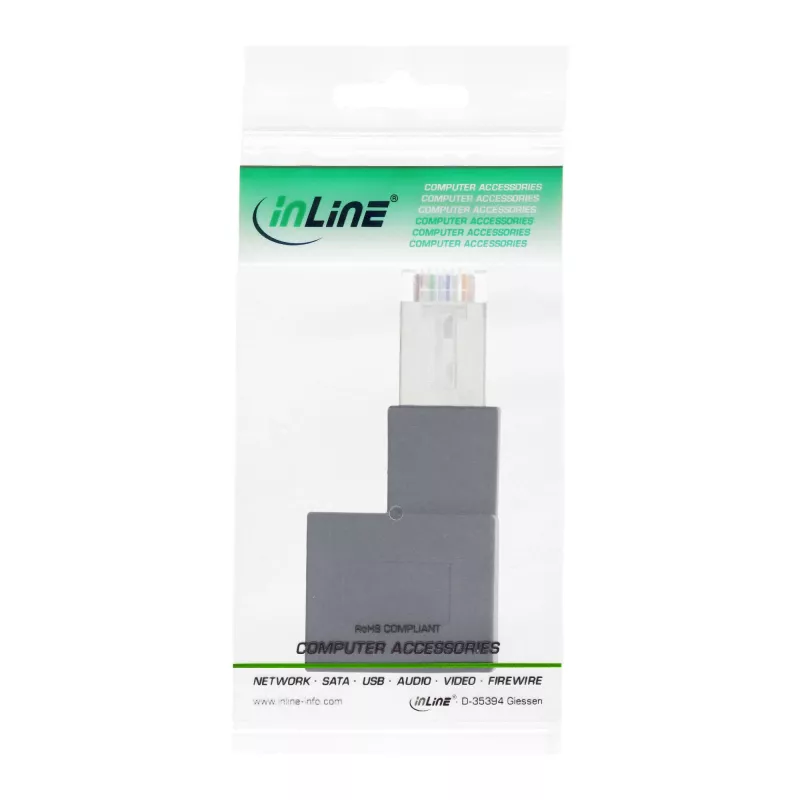 Adattatore per patch cable InLine Cat.6A, RJ45 maschio / femmina, angolato 90° verso destra