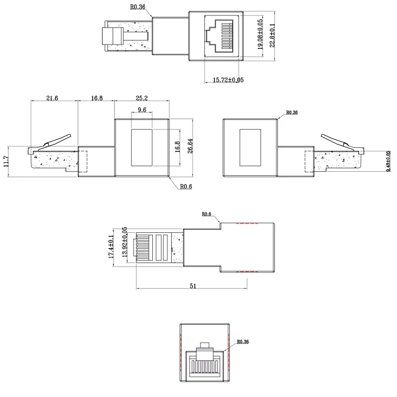 Adattatore per patch cable InLine Cat.6A, RJ45 maschio / femmina, angolato 90° verso l'alto