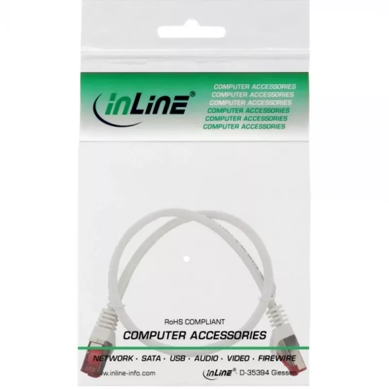 Patch cable InLine S/FTP PiMF Cat.6 250MHz rame halogen-free bianco 0,3 m