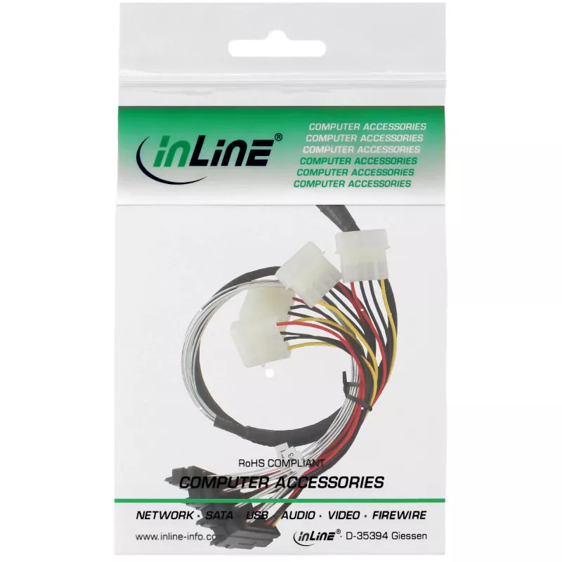 Cavo SAS InLine, Mini SAS SFF-8087/4x SAS SFF-8482+alimentazione, HDD SAS a controller 0,75m