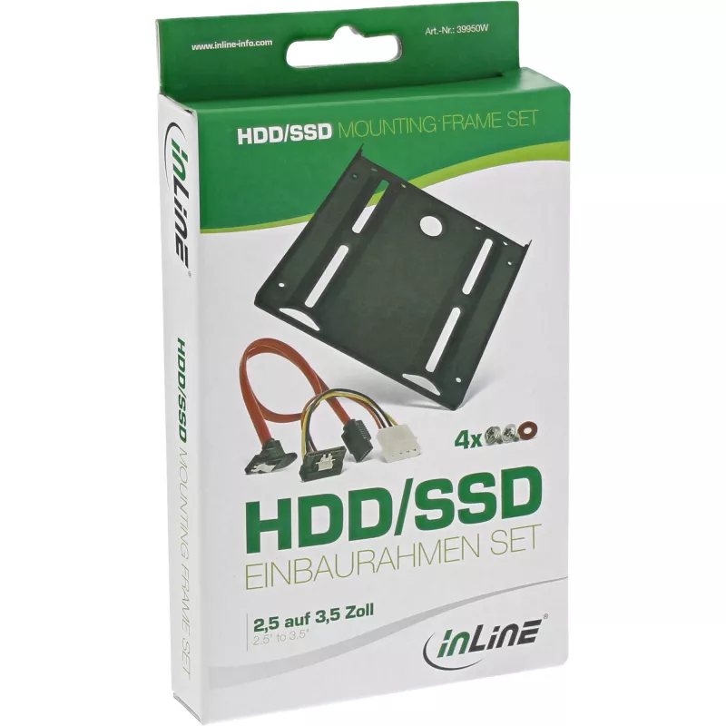 SET staffa di montaggio HDD/SSD InLine con cavo SATA e di alimentazione, angolare, incl. viti