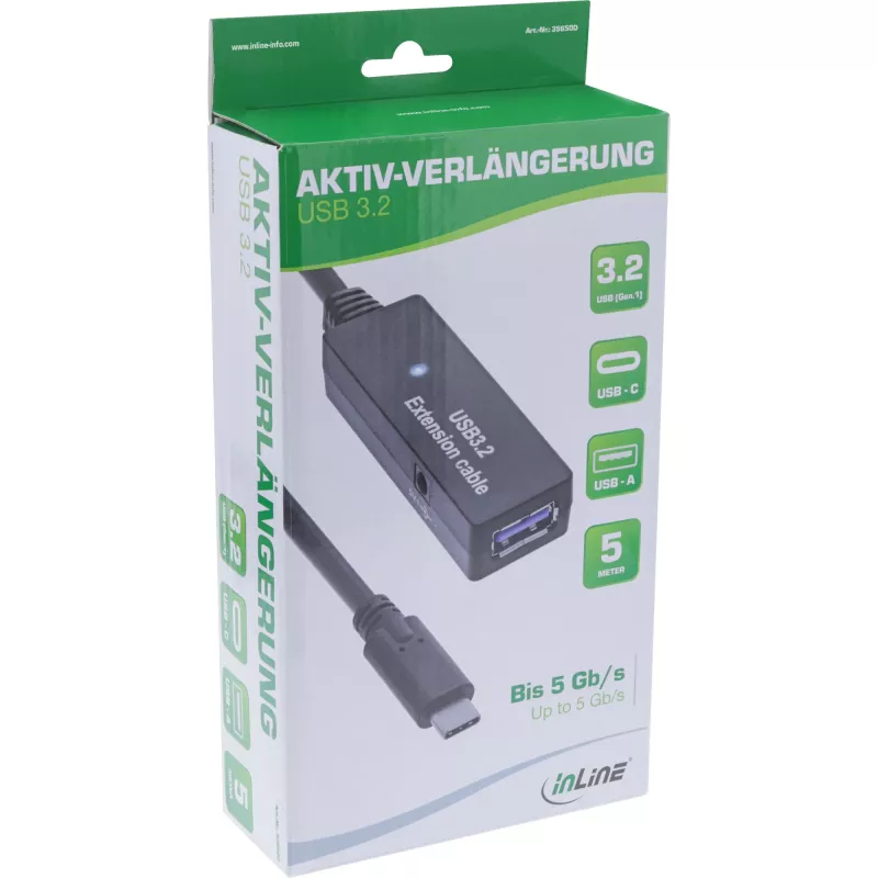 Prolunga attiva USB 3.2 Gen.1 InLine, connettore maschio USB-C su connettore femmina USB-A, 5 m