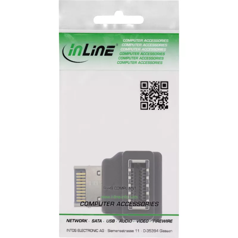Adattatore USB 3.2 InLine interno, connettore maschio USB-E frontpanel su connettore femmina USB-E 90°
