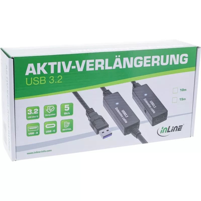 Prolunga attiva USB 3.2 Gen.1 InLine, connettore maschio USB-A su connettore femmina USB-C, 10 m