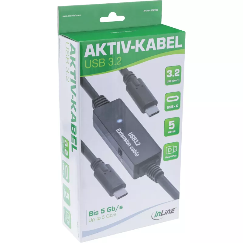 Cavo attivo USB 3.2 Gen.1 InLine, connettore maschio USB-C su connettore maschio USB-C, 5m