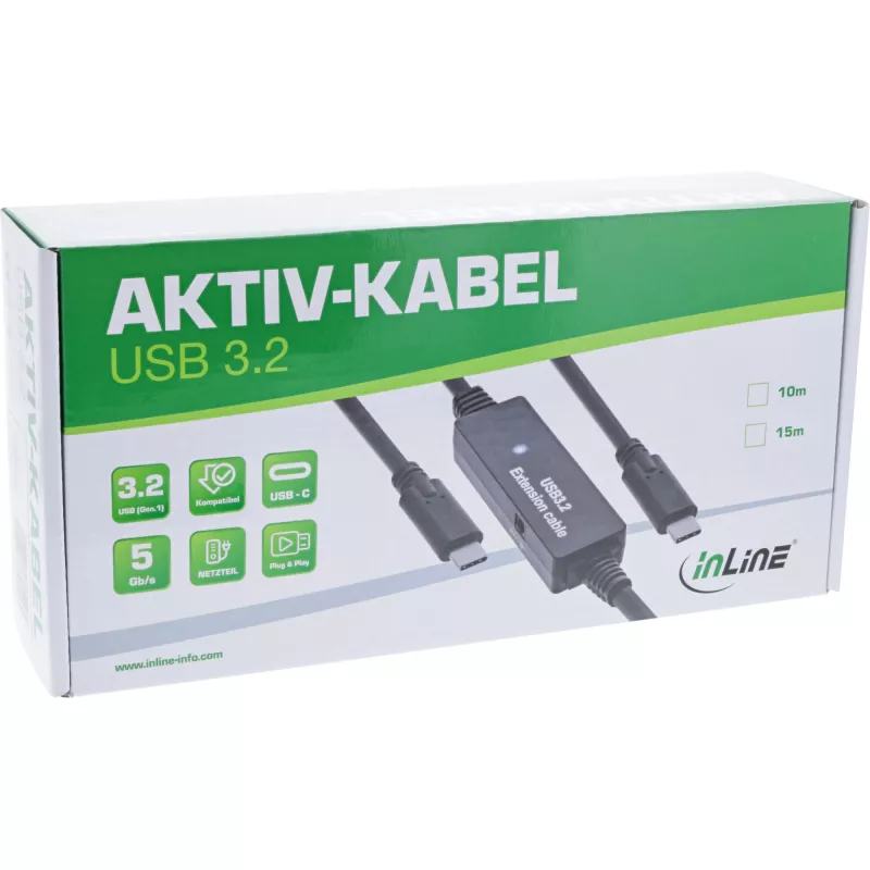 Cavo attivo USB 3.2 Gen.1 InLine, connettore maschio USB-C su connettore maschio USB-C, 15m