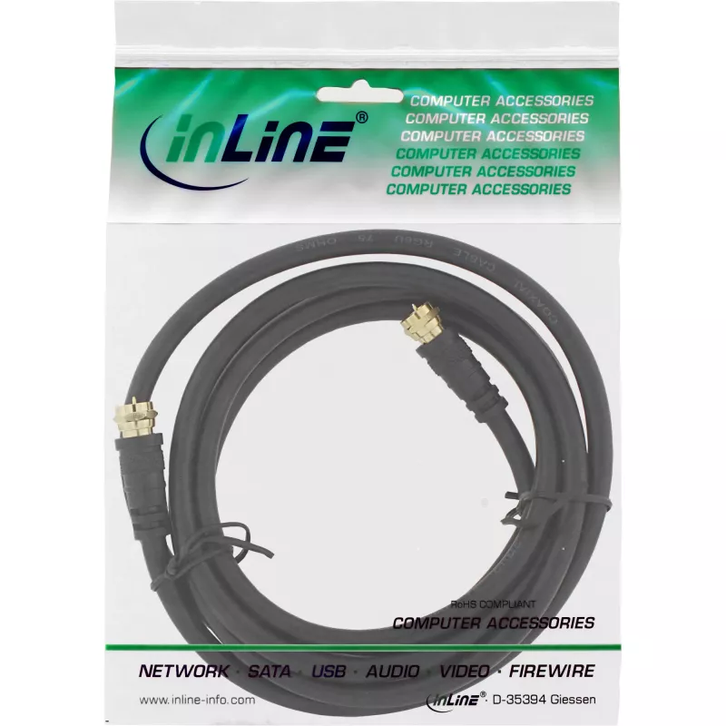 Cavo SAT Premium InLine 2x schermato 2x connettore maschio F >85 dB nero 5 m
