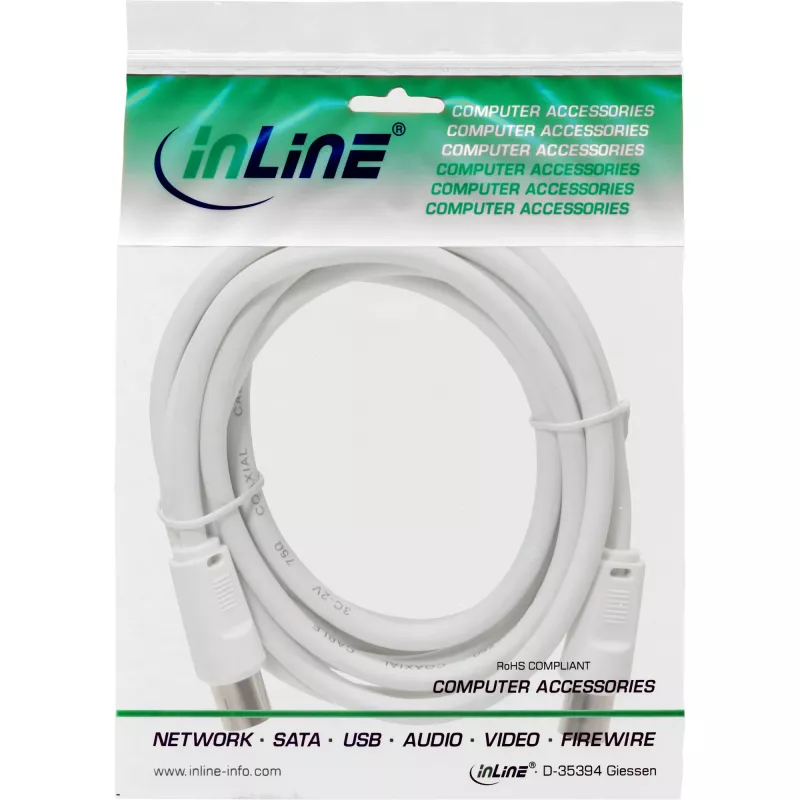 Cavo per antenna InLine 2x schermato attenuazione ultra bassa >75dB bianco 1m