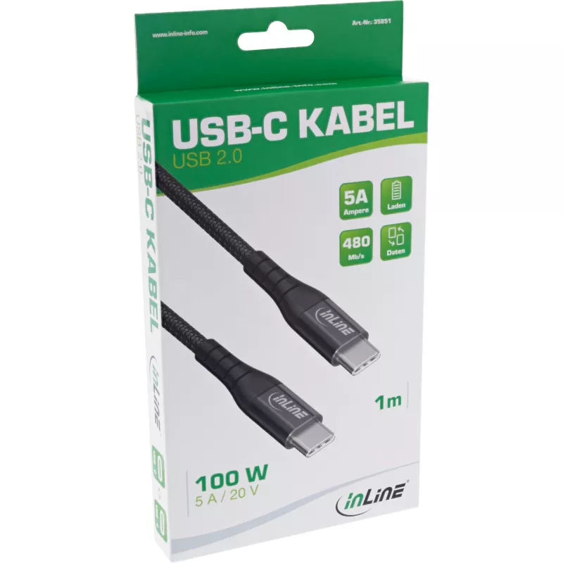 Cavo USB 2.0 InLine connettore USB-C/connettore USB-C cavo a ricarica rapida 100W 2m