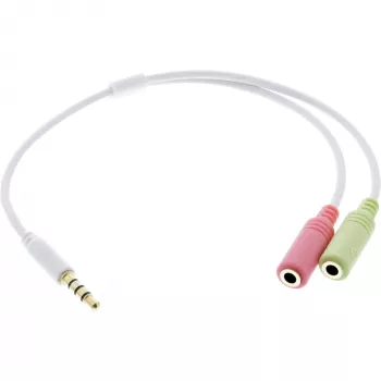 Cavo adattatore audio per headset InLine connettore 3,5 mm 4 poli / 2x 3,5 mm bianco 0,15 m