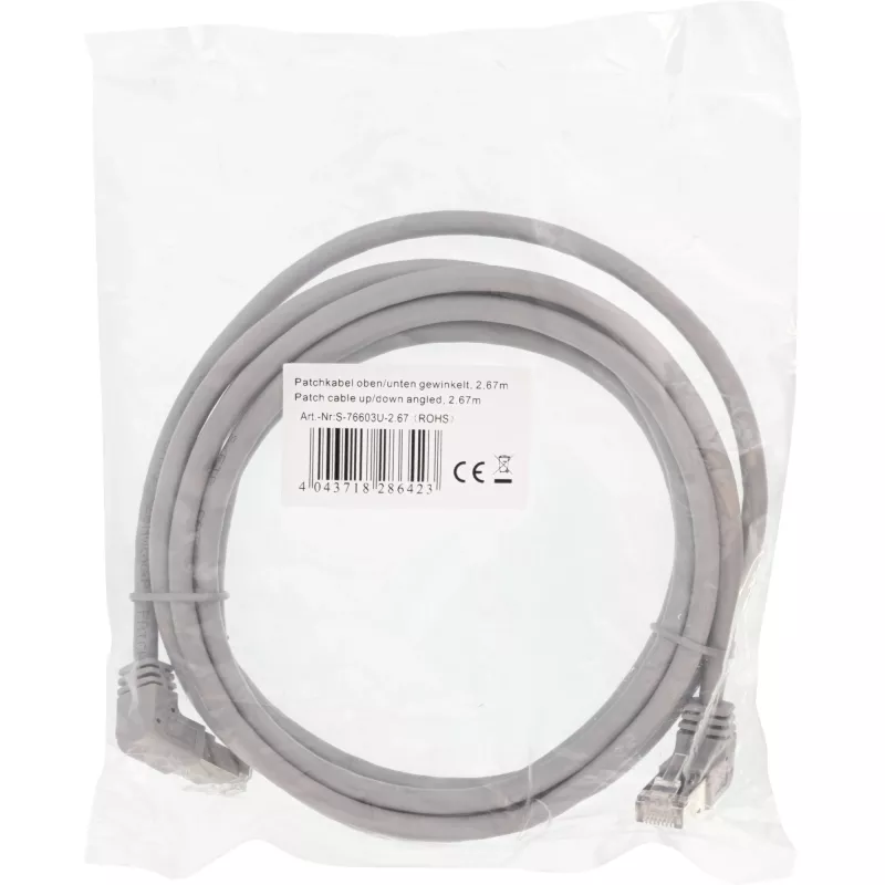 Cavo patch InLine angolato alto/basso S/FTP (PiMf) Cat.6 PVC rame grigio 2,67m