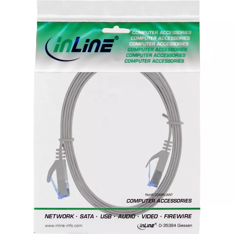 Cavo patch piatto InLine U/FTP Cat.6A grigio 3m