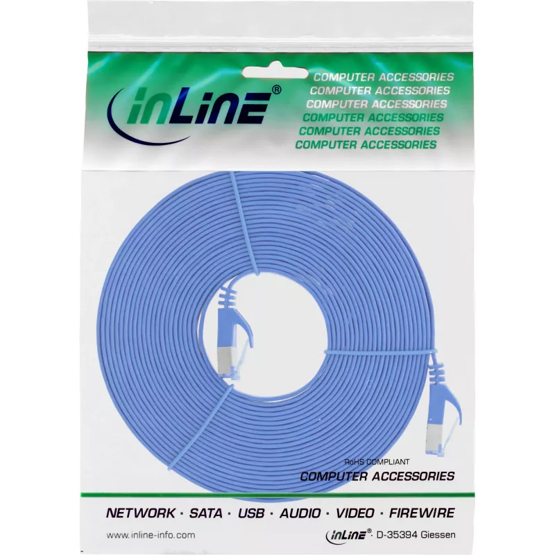 Cavo patch piatto InLine 71800B RJ-45 Cat.6A 10m blu