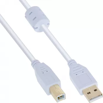 InLine cavo USB 2.0 Type-A maschio / B maschio, placcato oro, con ferrite, bianco, 0,5 m