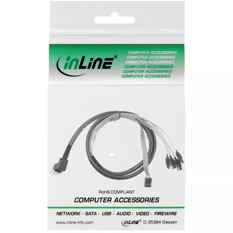 Cavo Mini SAS HD InLine SFF-8643 angolato a 4x SATA + Sideband 0,5 m