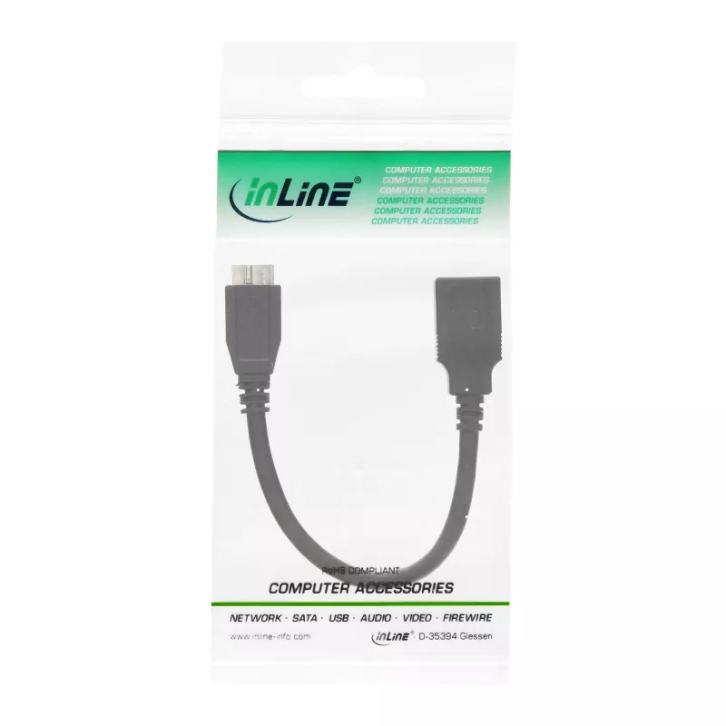 Cavo adattatore OTG InLine Micro USB 3.0 connettore Micro-B su connettore femmina USB Type-A 0,15 m