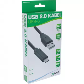 Cavo InLine USB 2.0, connettore USB-C / connettore USB-A, nero, 5 m