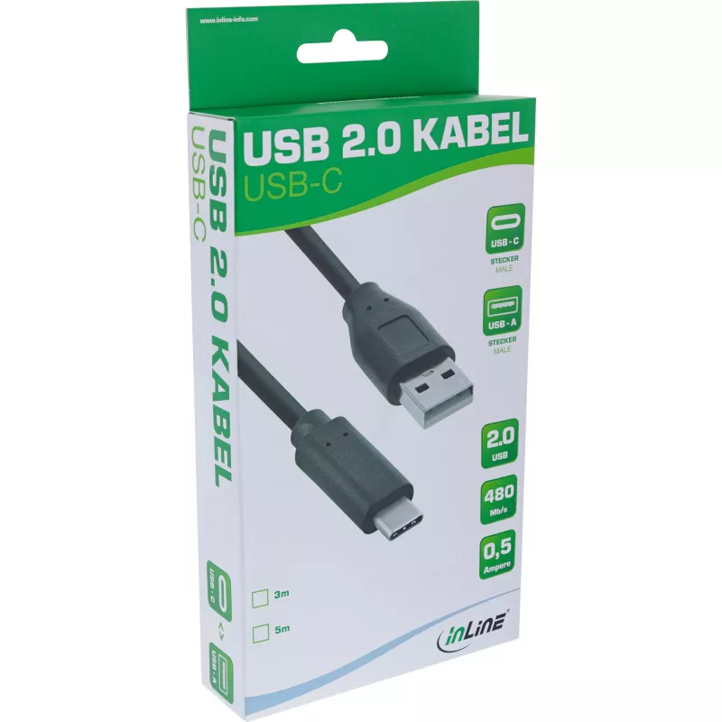 Cavo InLine USB 2.0, connettore USB-C / connettore USB-A, nero, 3 m
