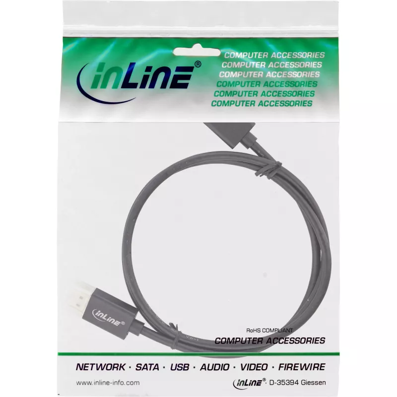 Cavo InLine DisplayPort 1.4 slim, 8K4K, nero, contatti placcati oro, 0,5 m