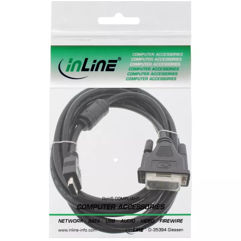 InLine cavo HDMI-DVI connettore maschio 19 pin / connettore maschio 18+1 + nucleo in ferrite nero 1,5m