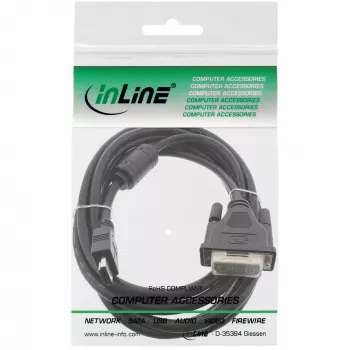 InLine cavo HDMI-DVI connettore maschio 19 pin / connettore maschio 18+1 + nucleo in ferrite nero 0,5m