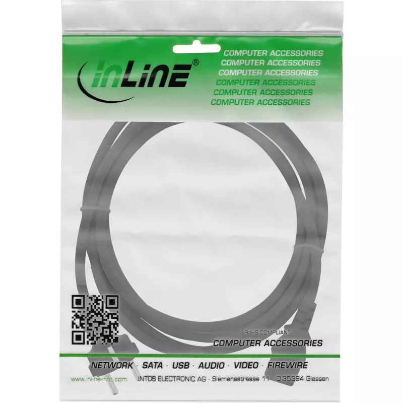 InLine cavo di alimentazione, CEE 7/7 dritto / connettore IEC C13 tripolare, nero, 0,3 m