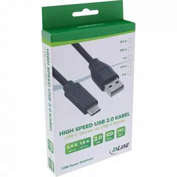 InLine cavo USB 2.0, connettore USB-C / connettore USB-A, nero, 0,3m