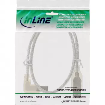 InLine cavo USB 2.0 angolato a sinistra connettore tipo A / connettore B trasparente 0,3m