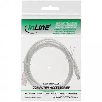 InLine cavo USB 2.0 connettore tipo A / connettore B, trasparente, 0,3 m
