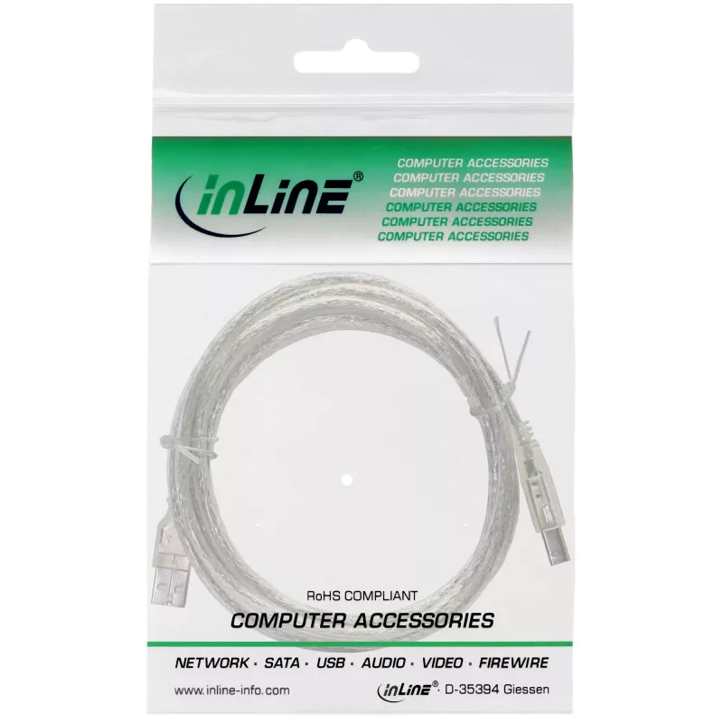 InLine cavo USB 2.0 connettore tipo A / connettore B, trasparente, 0,3 m