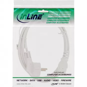 InLine cavo di alimentazione, CEE 7/7 angolato / connettore IEC C13 tripolare, bianco, 0,3 m