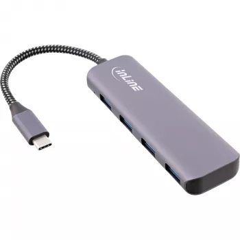 Hub USB 3.2 InLine, USB-C a 4x USB A 10 Gb/s, alluminio, grigio