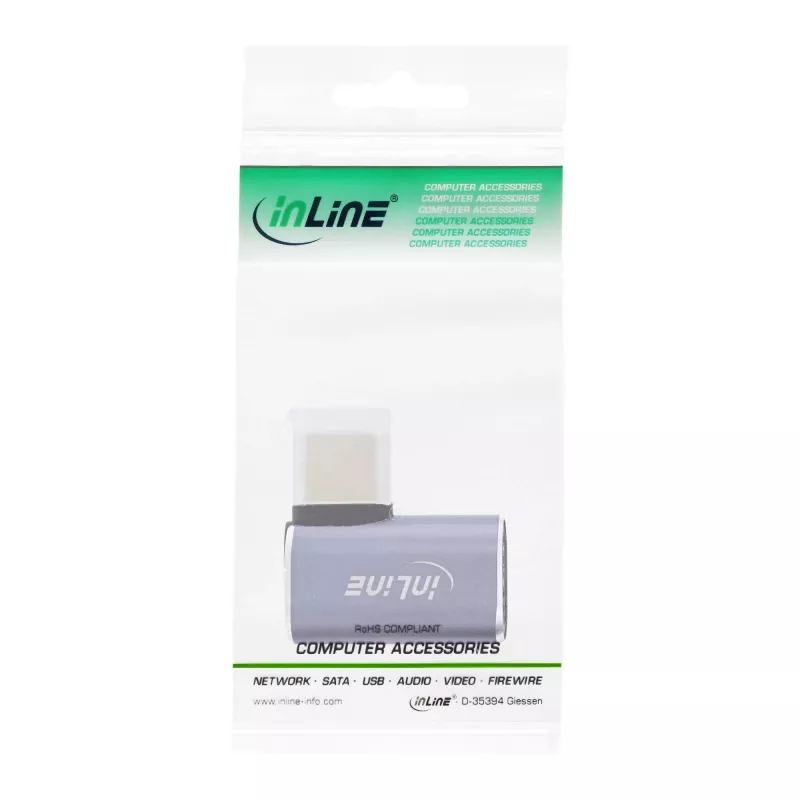 Adattatore USB4 InLine, connettore maschio/femmina USB-C angolare destro/sinistro, alluminio, grigio