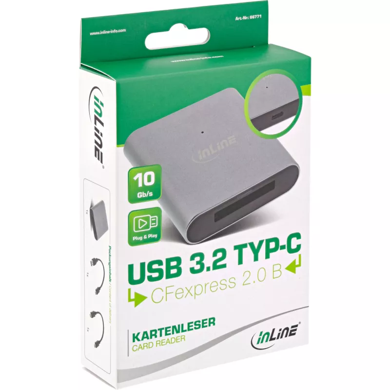 Lettore di schede InLine USB 3.2 USB-C o USB-A, per schede CFexpress tipo B
